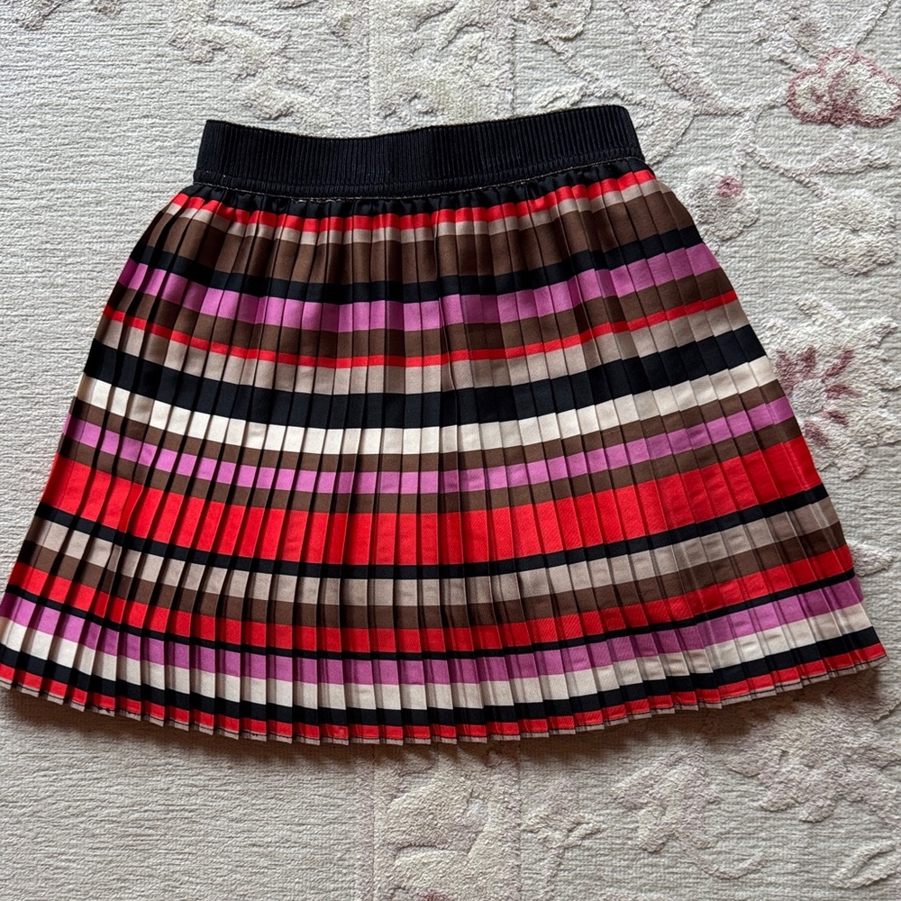 Girls' Pleated Striped Skirt - Black, Red & Pink